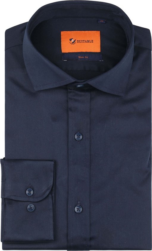Suitable - Satin Overhemd Navy - Heren - Maat 40 - Slim-fit
