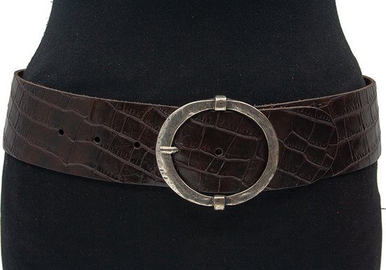 Thimbly Belts Ceinture de hanche femme crocodile marron - ceinture femme - 6 cm de large - Marron - Cuir véritable - Tour de taille : 85 cm - Longueur totale de la ceinture : 100 cm