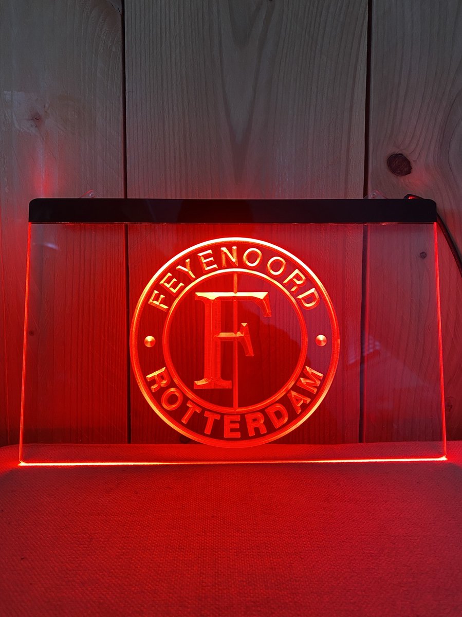 Feyenoord Logo Led Lamp Lichtbak 30 x 20 cm Kleur Rood