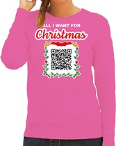Bellatio Decorations Foute kersttrui/sweater dames - QR code - Een lekkere gast - roze -kerstsweater L