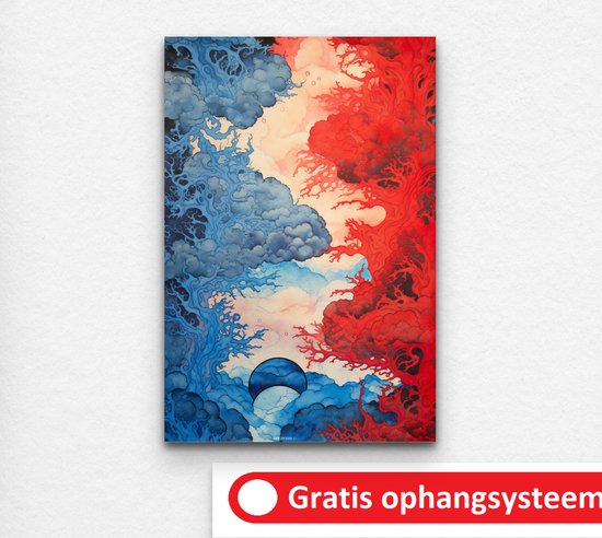 schilderij rood - dibond schilderij - abstracte kunst - schilderij staand - schilderij blauw - yin yang schilderij - 50 x 70 cm 6mm