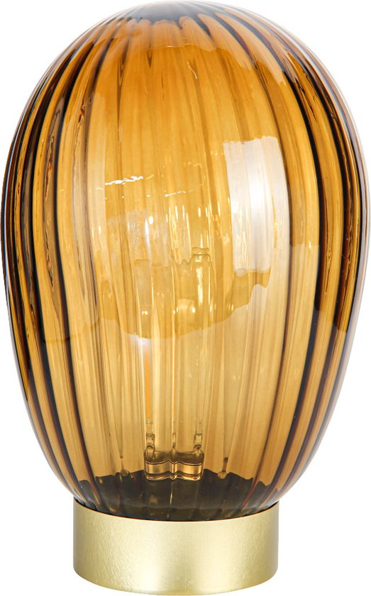 LED Tafellamp Amber Bruin – Goud – Werkt op batterijen (incl. lamp) – Ø14 X 23,5 CM