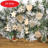 IKSTORE Houten kersthangers 24 stuks - houten kerstballen - 6 vormen - kerst decoratie