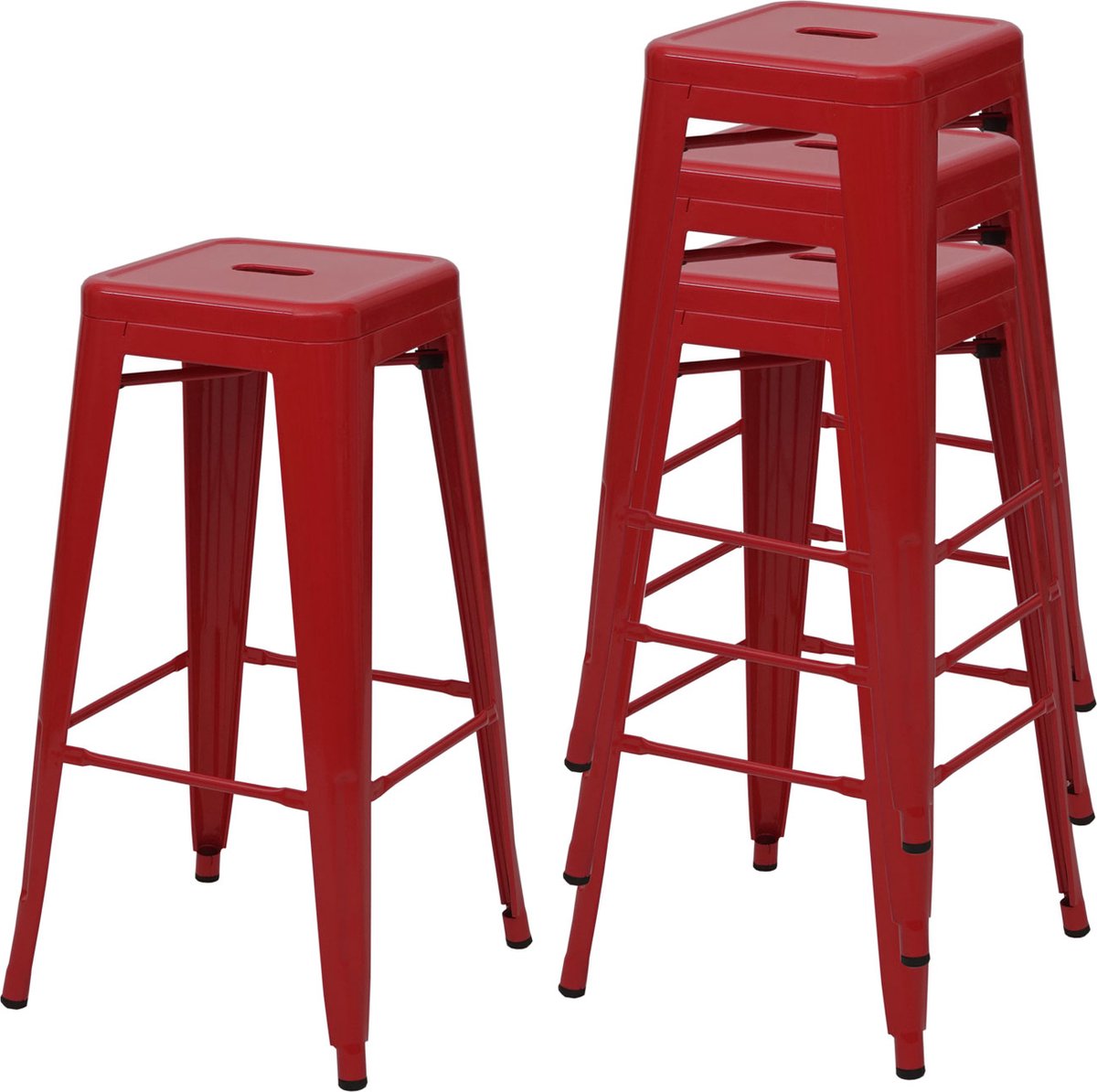 Cosmo Casa Set van 4 Barkrukken - Tegenkruk - Industrieel Design - Stapelbaar - Minimalistisch - Metaal - Rood