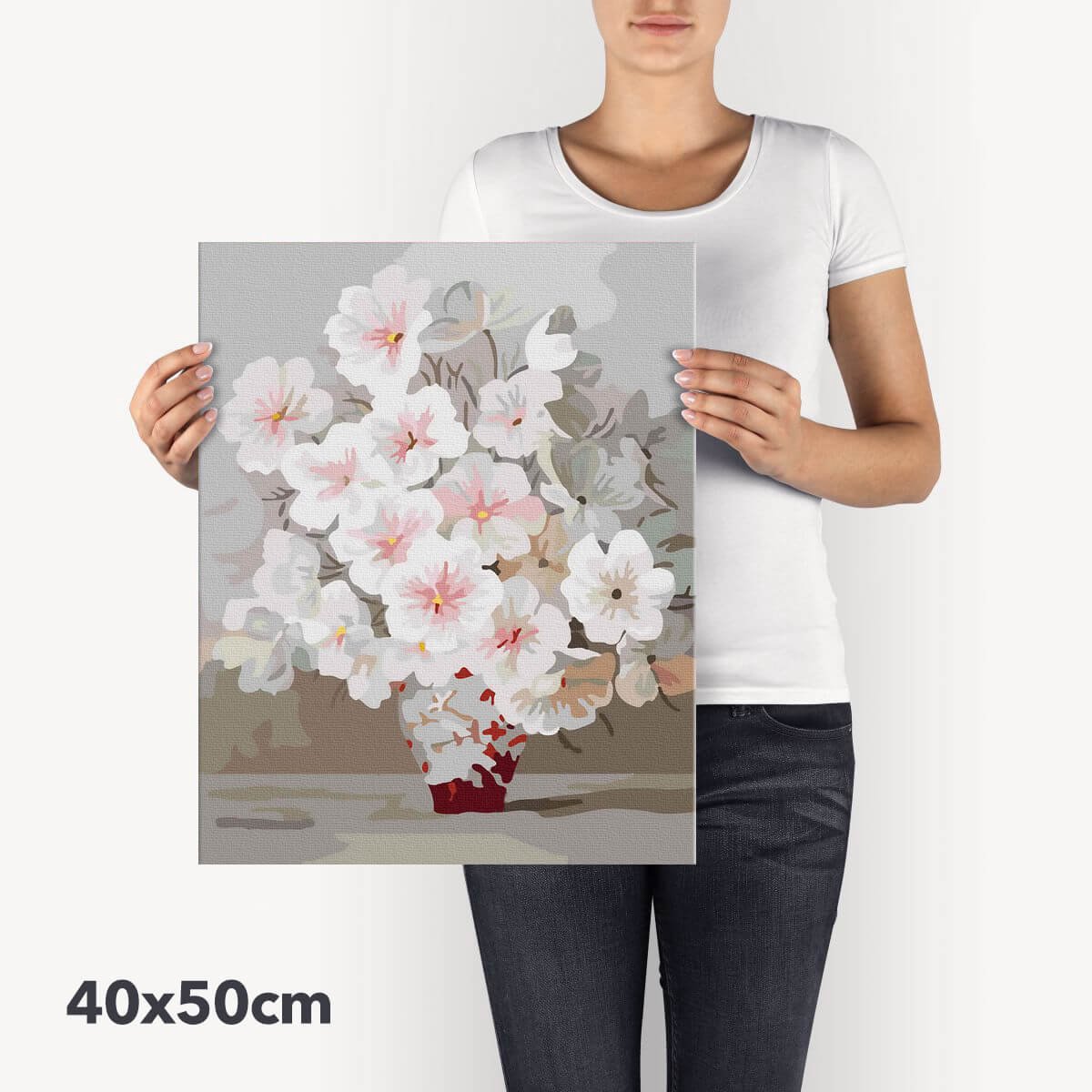 Schilderen Op Nummer Volwassenen DIY Paint By Number Compleet Hobby Pakket op Frame met Vernis - ®Arty Bee - Bloemen Trio - 3x40x50cm — afbeelding 4