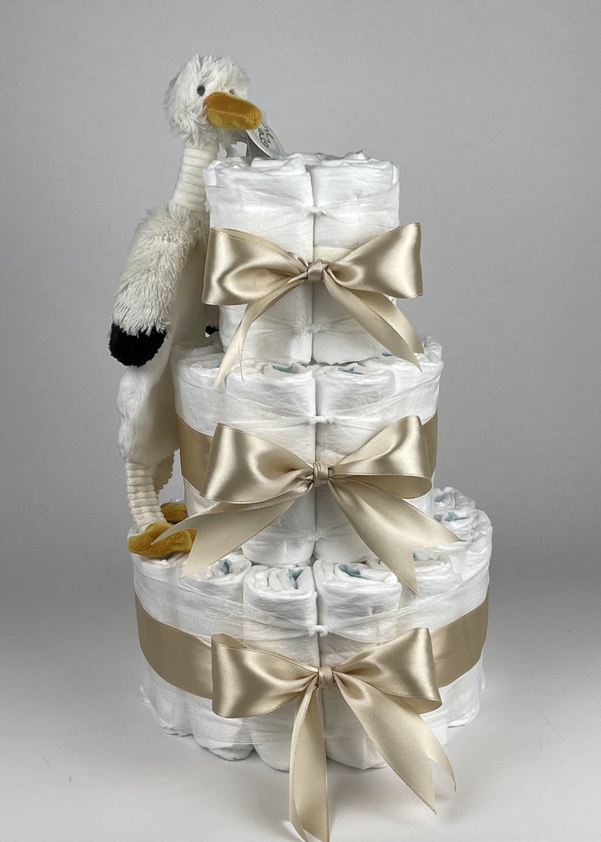 Goedkoopste Chouette-Chouette | Luiertaart Neutraal | Kraamcadeau | Geboorte Jongen Meisje | Babyshower | Tuttle Stork Sky Beige