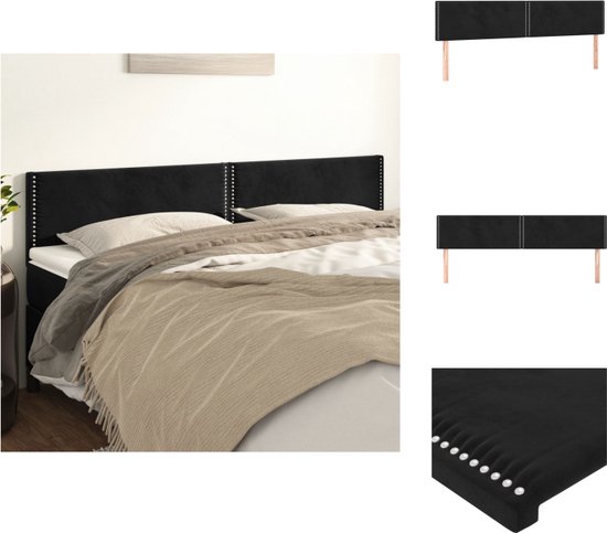 vidaXL Klassiek Hoofdbord - Zacht fluweel - Stevige poten - Verstelbare hoogte - Comfortabele ondersteuning - Elegant ontwerp - Zwart - 180 x 5 x 78/88 cm - 2x hoofdeind - Bedonderdeel