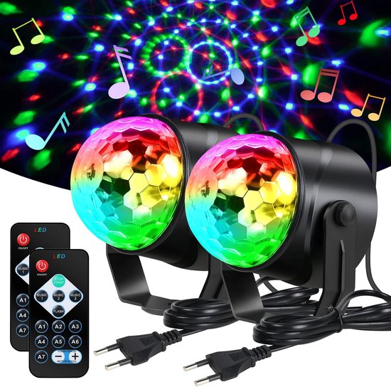 DiverseGoods Discolamp LED Discobal - 2 Stuks Discolicht Podium Verlichting - DJ Feestverlichting met Afstandsbediening - Muziekgestuurd - 360 Graden Draaibaar - Geschikt voor Verjaardag, Feest, Kinderen, Club - [Energieklasse A+++]