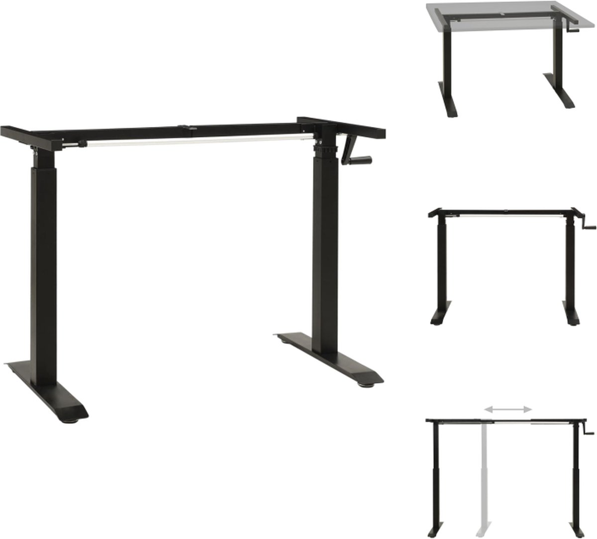 vidaXL Bureauframe - Handmatig in hoogte en breedte verstelbaar - Gepoedercoat koolstofstaal - Geschikt voor tafelblad 120-180 cm - Zwart - Bureau