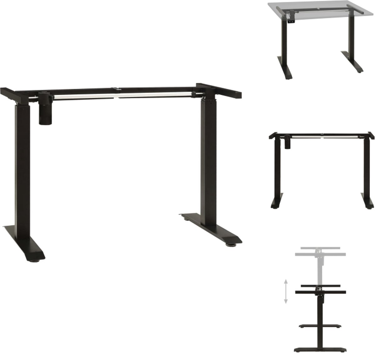 VidaXL Elektrisch Verstelbaar Bureauframe Zwart Koolstofstaal 102-160 cm breedte 71-113 cm hoogte Bureau