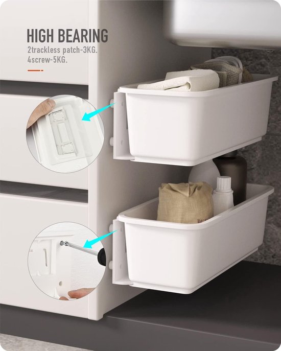 Gugxiom 2 stuks PullOut Cabinet Organizer laden voor keukenkasten, roll-out rekken voor kommen, specerijen, conserven (wit