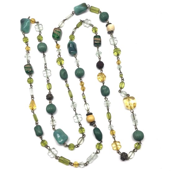 Collier Behave - collier de perles - vert - bleu - beige - 120 cm