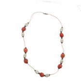 Collier Behave - chaîne longue - orange - blanc - chaîne de perles - 90 cm