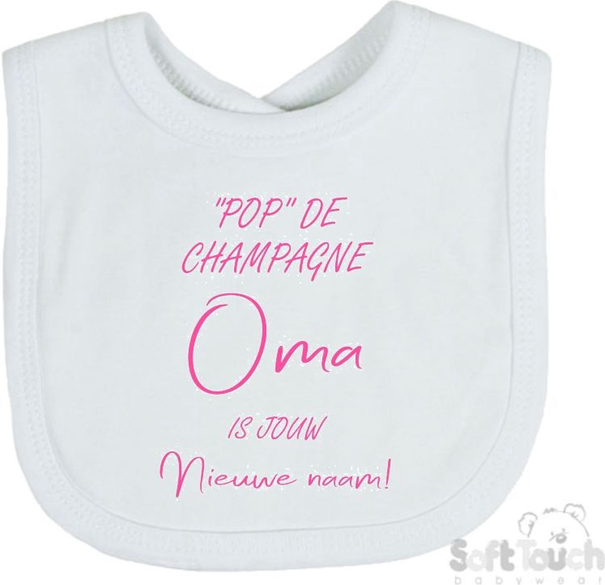 Goedkoopste Soft Touch Slabber Slabbetje Slab Pop de champagne Oma is jouw nieuwe naam! Unisex Katoen Wit/roze Maat 33x22 Cm