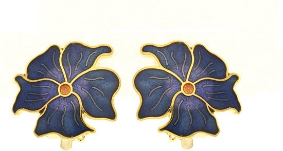 Behave Clip d'oreille femme fleur bleu - émail - 2 cm de diamètre