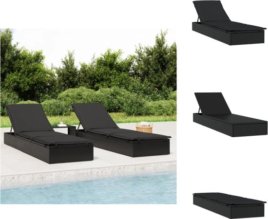 vidaXL - Ligbed - met - kussen - 1 - st - 201x55x62 - cm - poly - rattan - zwart