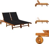 vidaXL Chaise longue en bois - Mobilier de jardin - 200 x 118/123 x 30/62/76/85 cm - Ajustable - Bois d'acacia Massief - kussen Zwart - Chaise longue