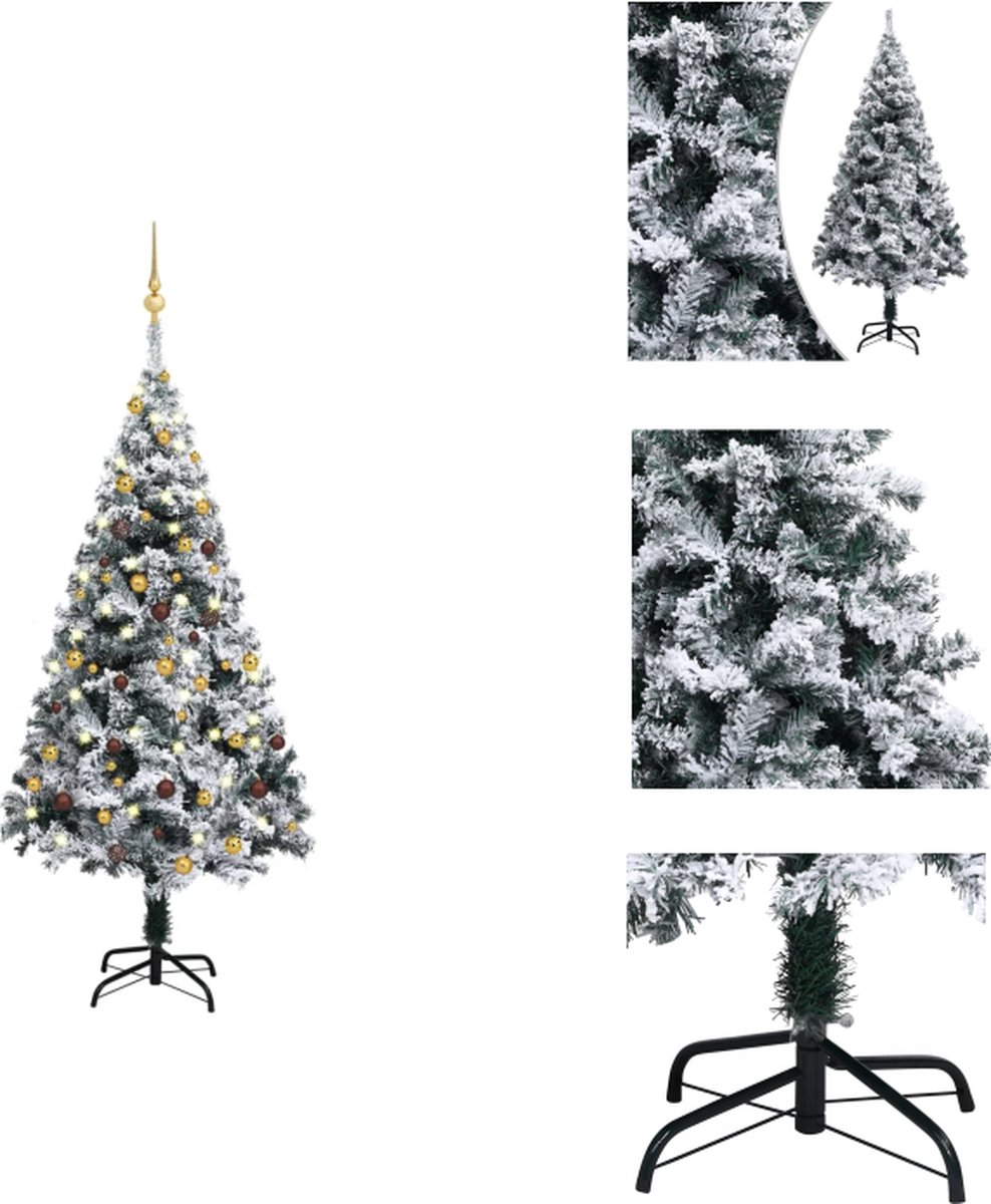 vidaXL Kerstboom Sneeuwvlokken - Groen - 150 cm - Met LED-verlichting en decoraties - Decoratieve kerstboom
