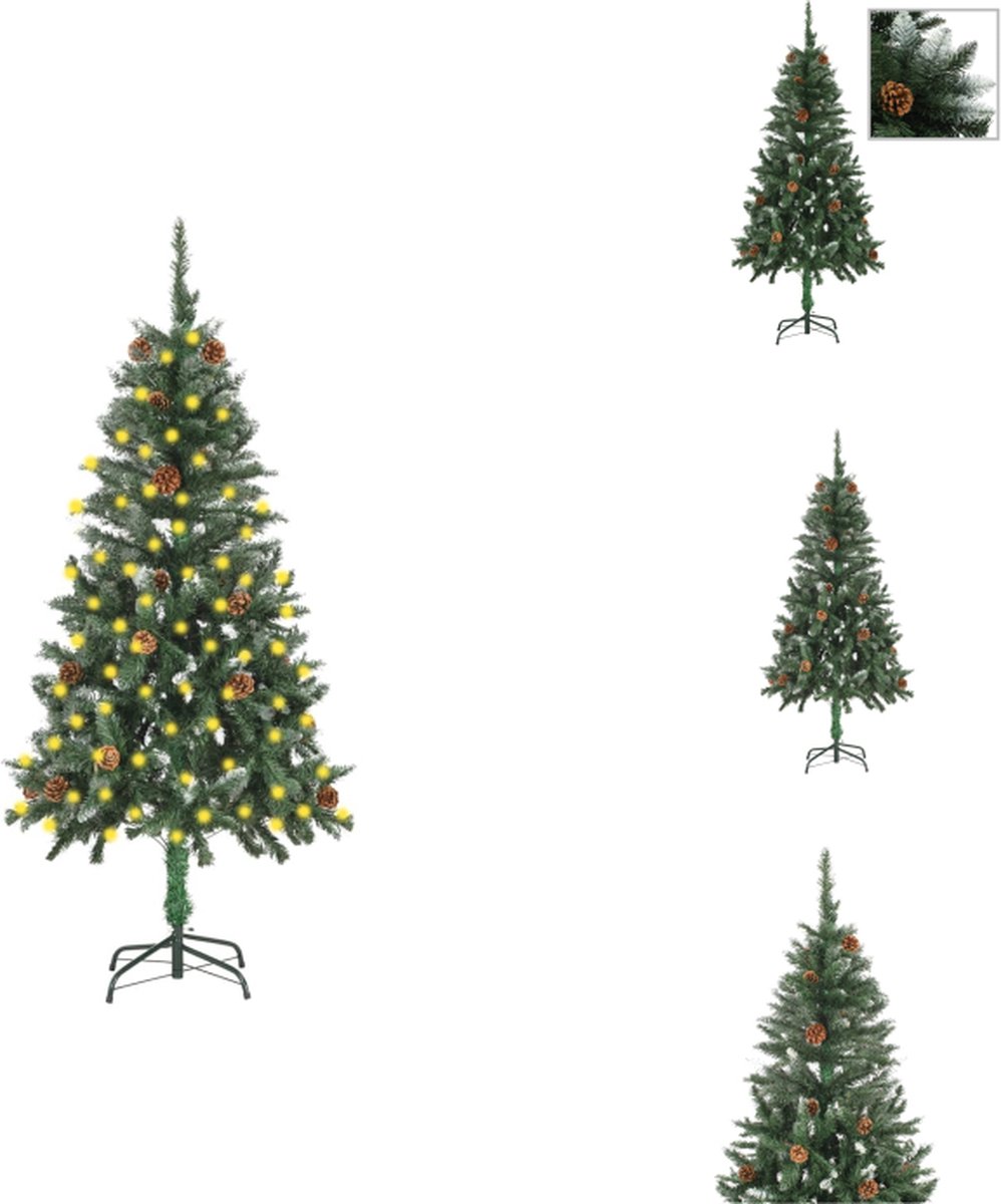 vidaXL Kunstkerstboom - Dennenboom - 150 cm - Groen en wit - PVC en ijzer - Met LED-verlichting - USB-aansluiting - Decoratieve kerstboom