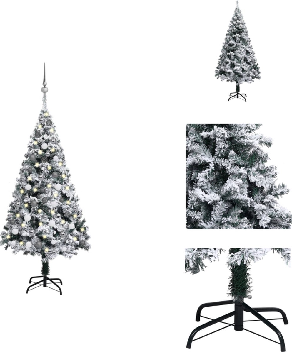 vidaXL Kunstkerstboom - Sneeuwvlokken - PVC - 150 cm - LED-verlichting - Decoratieve kerstboom