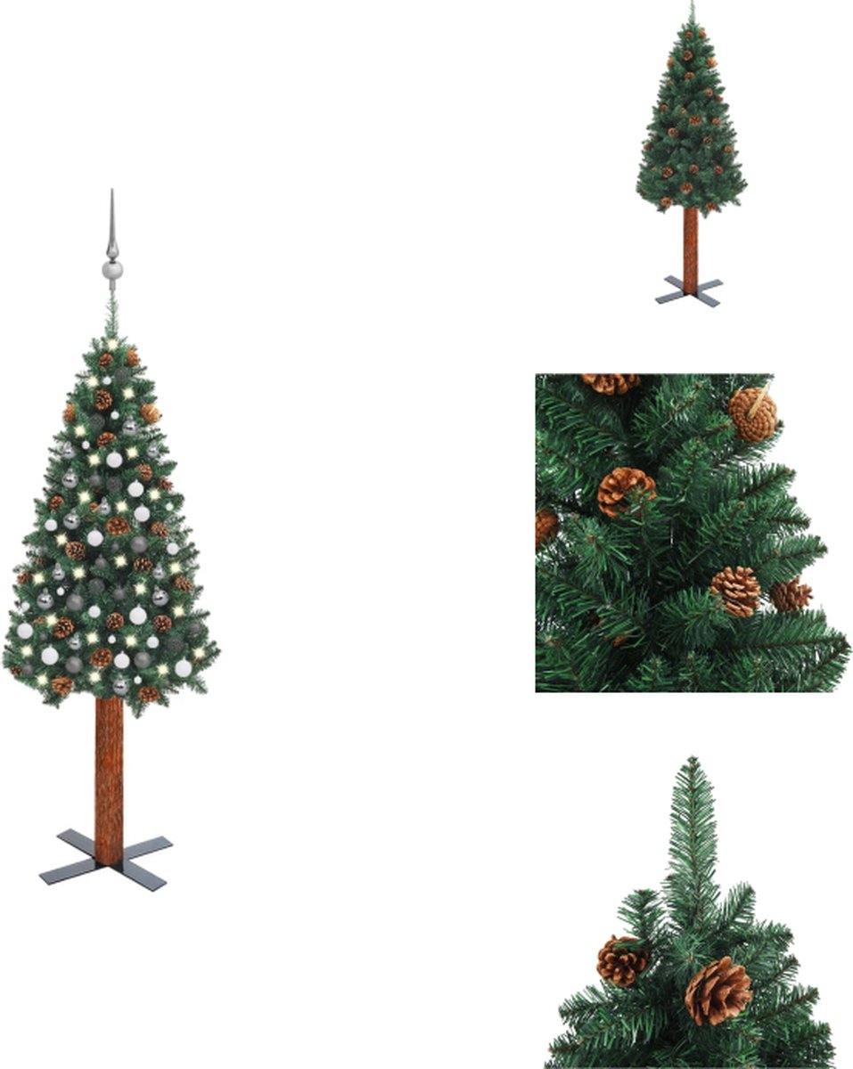 vidaXL Kerstboom 210 cm Groen Met LEDverlichting PVC Grenenhout Decoratieve... bol