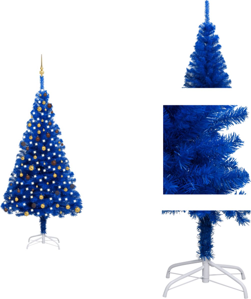 vidaXL Kunstkerstboom Blauw 240 cm - PVC - LED-verlichting - Incl - kerstballen en piek - Decoratieve kerstboom