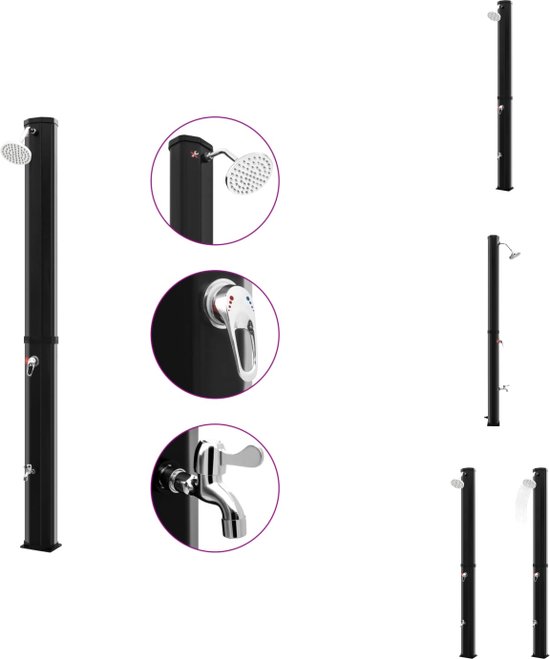 Tectake Zonnedouche - Grote Watertank 40 L - Verstelbare Regendouchekop - Mengkraan - Zwart