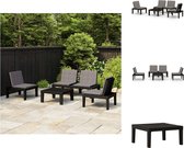 vidaXL Loungeset Kunststof - 65x65x33 cm tafel - 65x65x70 cm stoel - 130x65x70 cm bank - Grijs - Incl - kussens - vidaXL - Tuinset