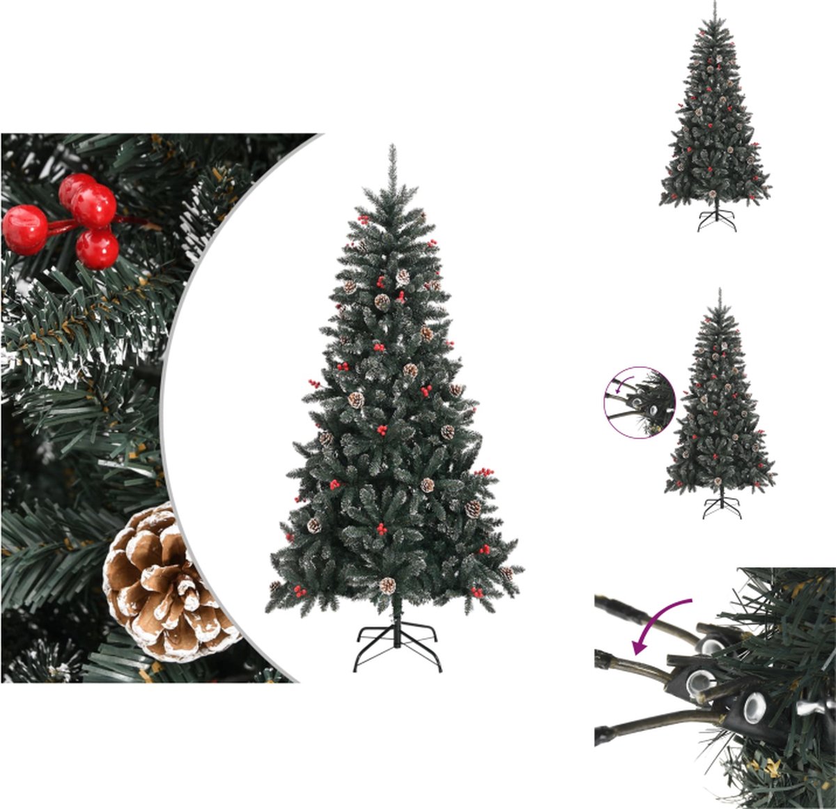 vidaXL Kunstkerstboom Deluxe - 210 cm - Groen/Wit - Decoratieve kerstboom