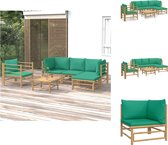 vidaXL Ensemble de jardin Bamboe - Salon - Complet avec 1x Canapé central - 2x Canapé d'angle - 1x Repose-pieds - 1x Chaise et 1x Table - Coussins verts - 150x65 cm - Ensemble de jardin