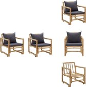 vidaXL Chaises de jardin - Bamboe - 60,5 x 65 x 71,5 cm - kussen gris foncé - Chaise de jardin
