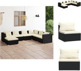 vidaXL Set de salon en Poly - Zwart - Design modulaire - Matériau de haute qualité - Cadre robuste - Coussins confortables - Ensemble de jardin