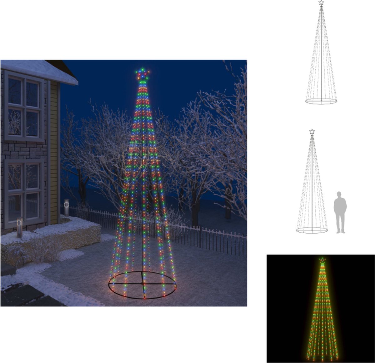 vidaXL Kerstkegelboom - Meerkleurig - PVC en metaal - 160 x 500 cm - 752 LEDs - IP44 - Decoratieve kerstboom