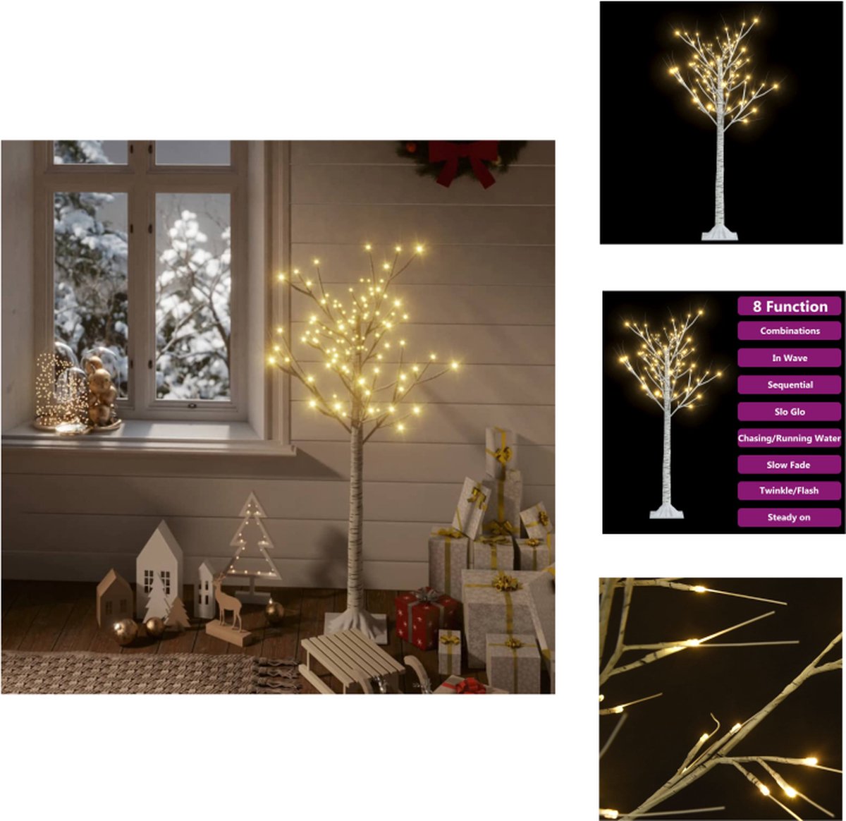 vidaXL wilgenboom kunststof 120 cm - LED verlicht - wit - warmwit - IP44 - Decoratieve kerstboom