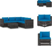 vidaXL Pallet Loungeset - Grenenhout - 69 x 70 x 66 cm - Lichtblauwe kussens - Tuinset