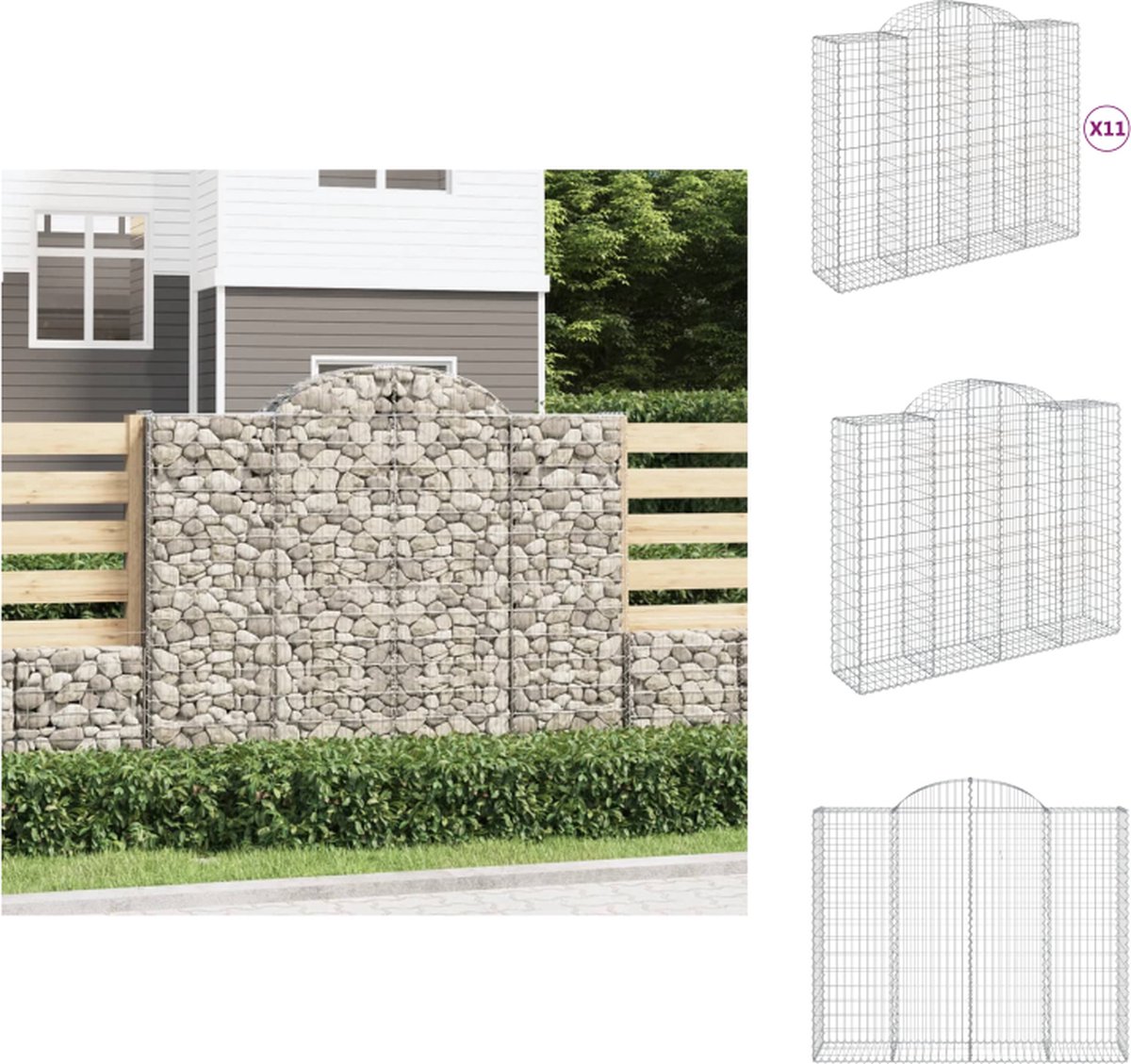 VidaXL Schanskorf Gabion Decoratieve Tuinbarrière 200x50x160 180 cm Gegalvaniseerd IJzer Bloempot