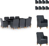 vidaXL Eethoek Rond PE-rattan - 200x100x74 cm - Donkergrijs - 8 stoelen - Montage vereist - Tuinset