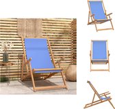 vidaXL Strandstoel Inklapbaar - Blauw - 60 x 126 x 87.5 cm - Teakhout - Comfortabel - Tuinstoel