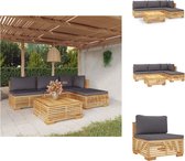 vidaXL Loungeset - Teakhout - Outdoor - 5-delig - Donkergrijs kussen - Tuinset