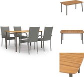 vidaXL Tuinset - Acaciahout en Staal - Grijze PE-rattan - 150x90x72cm tafel - 55.5x53.5x95cm stoel - Tuinset