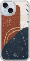 Casimoda® hoesje - Geschikt voor iPhone 15 - Abstract Terracotta - 2-in-1 case - Schokbestendig - Geometrisch patroon - Verhoogde randen - Multi, Transparant