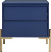 PASCAL MORABITO Nachtkastje met 2 lades - Mdf en metaal - Blauw gelakt en goud - KORASA van Pascal Morabito L 50 cm x H 50 cm x D 40 cm