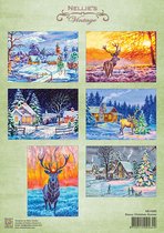 NEVI095 Nellie Snellen - A4 Decoupage knipvel Kerst scene - winter sneeuw landschap rendier herten kerstdorp