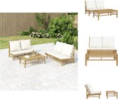 vidaXL Bamboe Lounge Set - 2-delig - 115x85.5x73.5cm - Duurzaam bamboe - Comfortabele kussens - Verplaatsbaar - Waterbestendige hoes - Salontafel inclusief - Montage vereist - Tuinbank