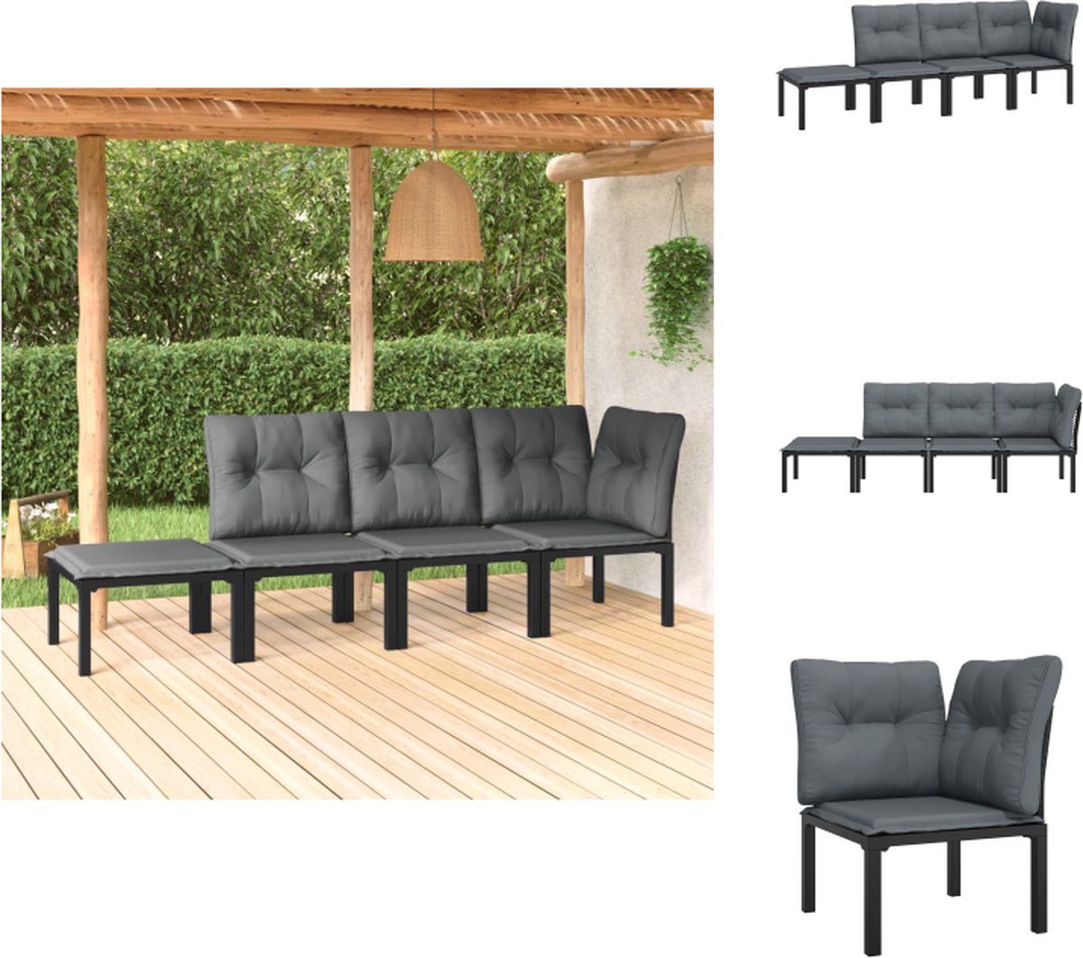 vidaXL 4-delige - Loungeset - poly - rattan - zwart - en - grijs