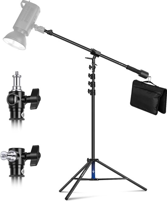 Foto: 409 neewer verstelbare aluminium lichtstatief met luchtdemping inclusief boom arm tegenwicht zandzak en 1 4 inch schroef voor softbox studio lamp flitser paraplu ringlicht max 3 m