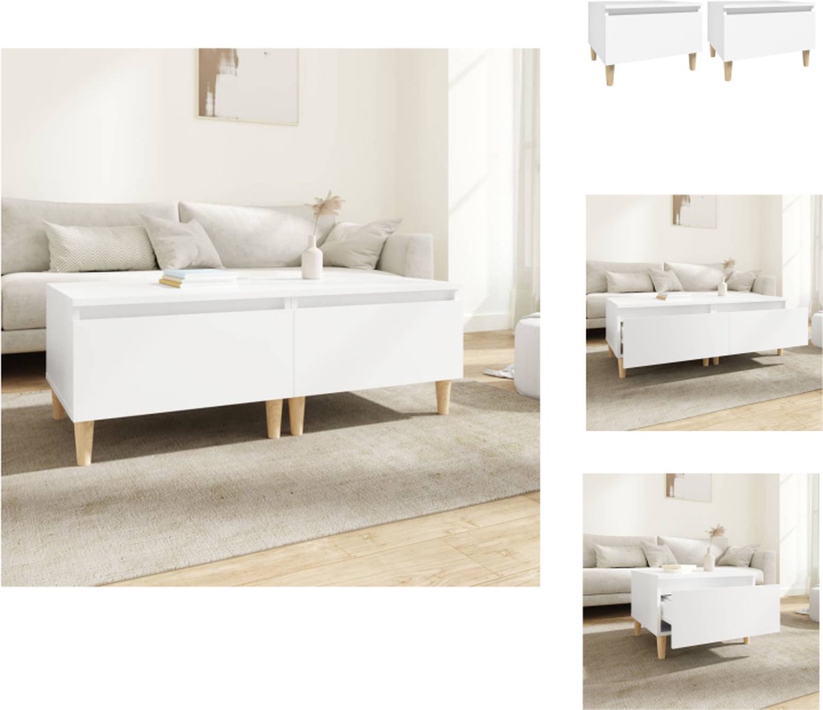 VidaXL Scandinavische Bijzettafels Set van 2 Wit 50 x 46 x 35 cm Stevig hout Ruime opbergruimte Handig blad Natuurlijke houten poten Tafel