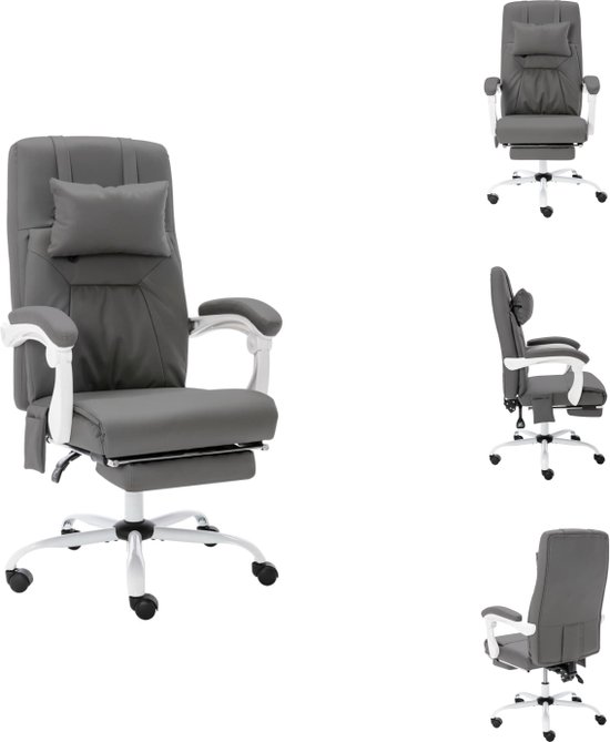vidaXL Chaise de bureau ergonomique - Fonction Massage et inclinaison - Grijs - Simili cuir - 60x64x(112-121)cm - Dossier haut - Chaise de bureau
