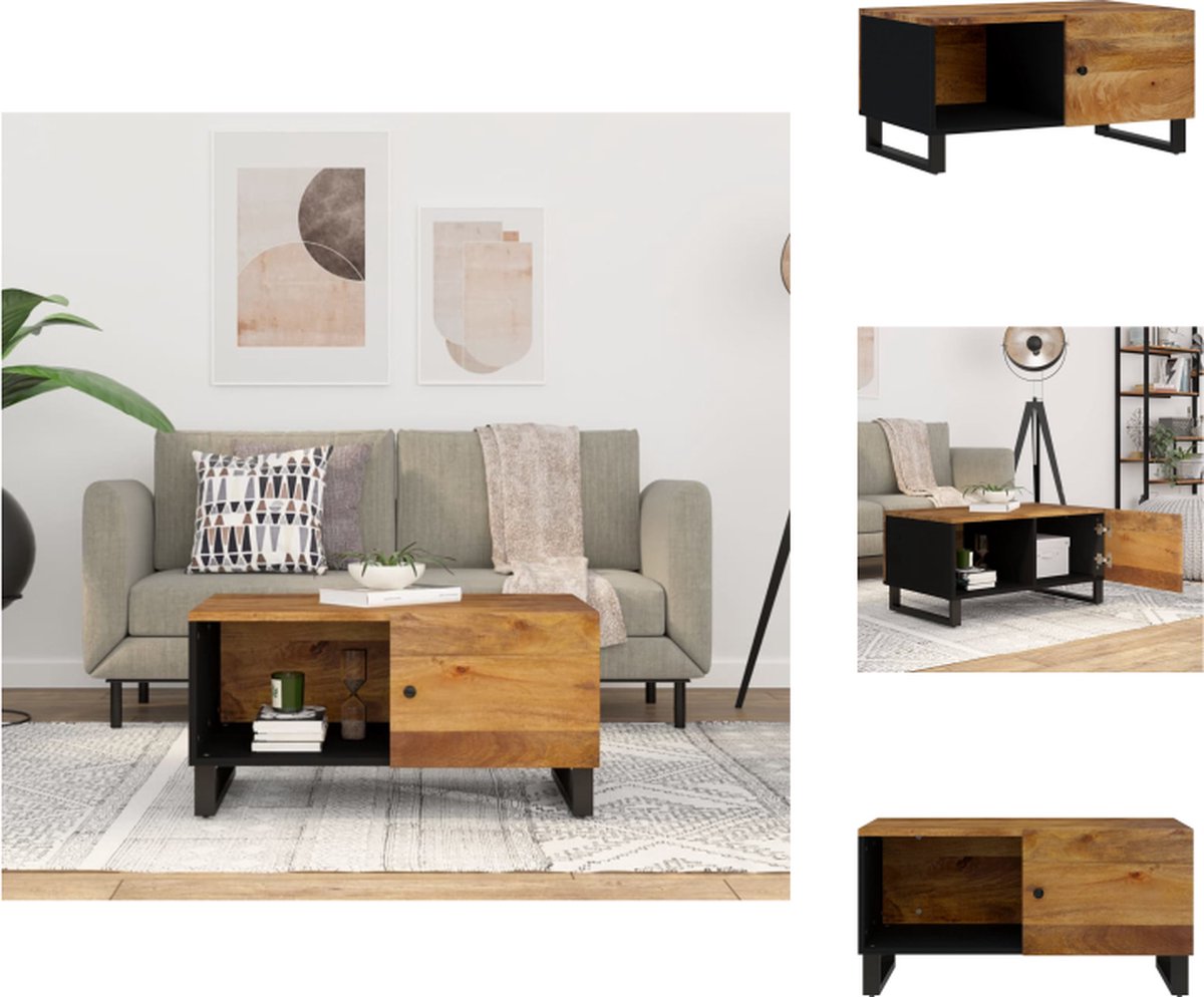 VidaXL Salontafel Massief Mangohout Bijzettafel met opbergruimte Stevig tafelblad Praktische deur 80x50x40cm Tafel