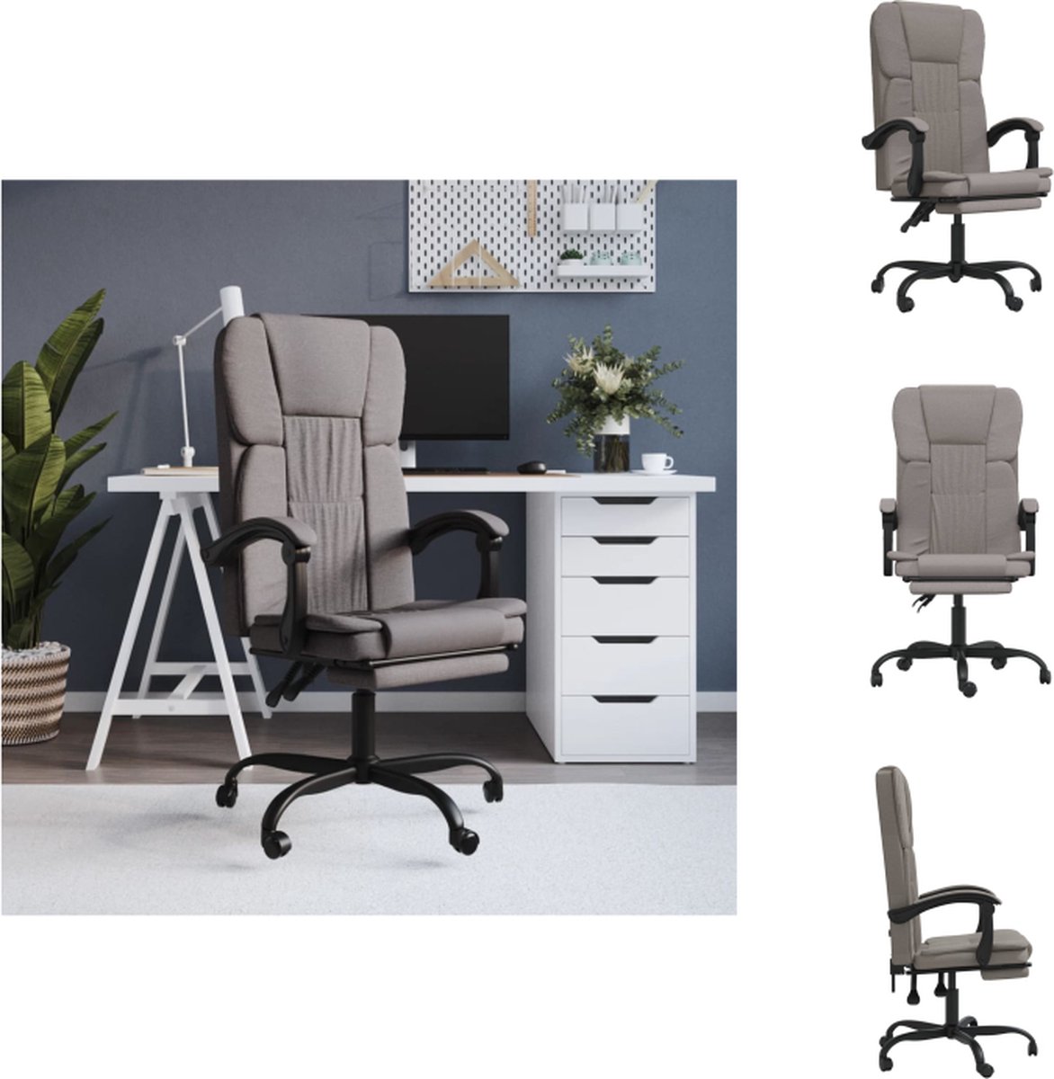 vidaXL Verstelbare bureaustoel - Taupe - 63 x 56 cm - Duurzaam materiaal - Bureaustoel